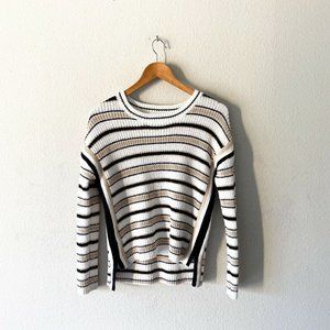 Max Studio white and black cream striped crewneck sweater knit S 100% cotton